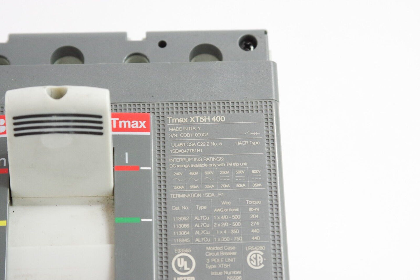 ABB Sace TMax XT5H400 400A 600A 3 Pole Circuit Breaker /  XT5H 400