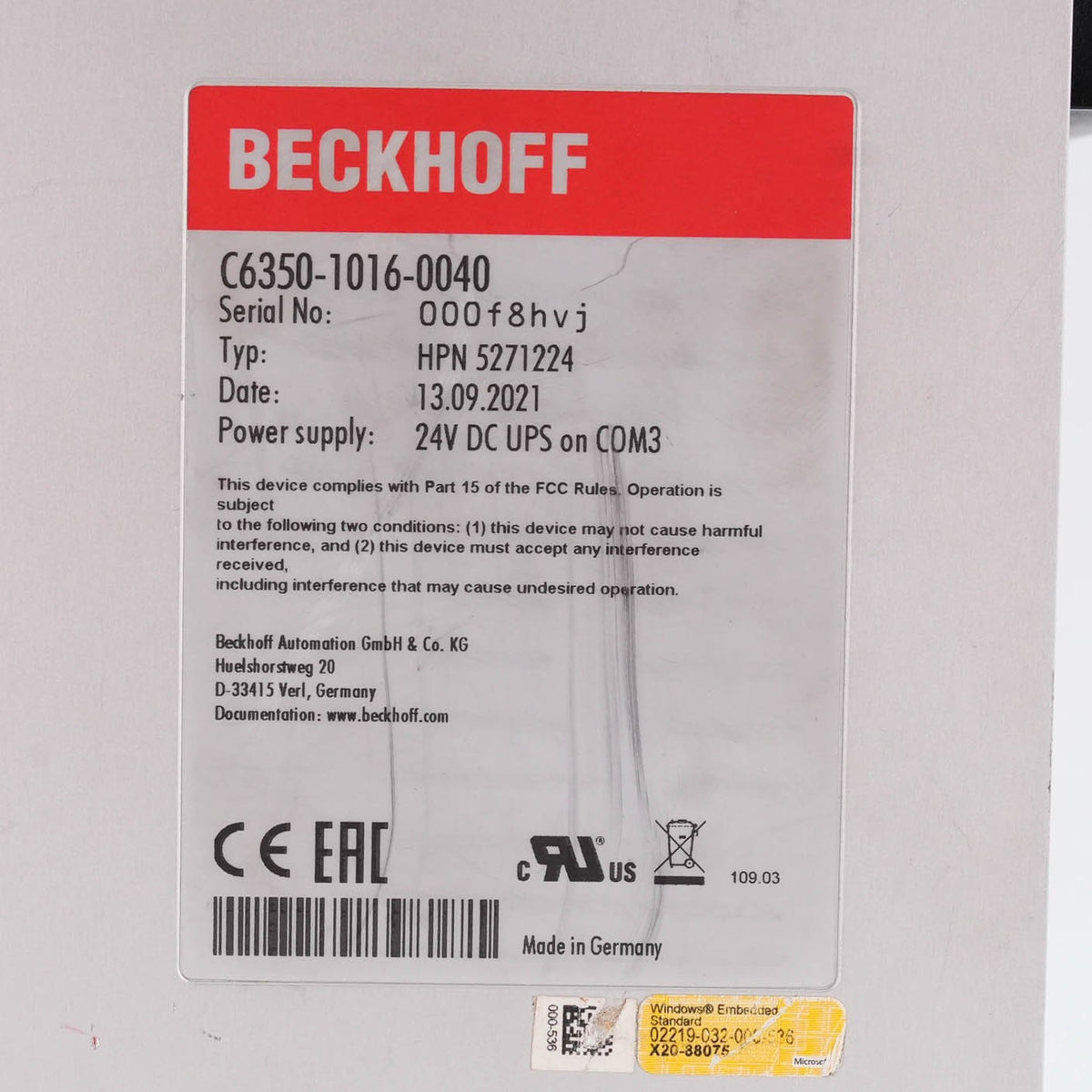 Beckhoff C6350-1016-0040 Industrial PC Core i7 2.1GHz CU8820-1000 C635010160040