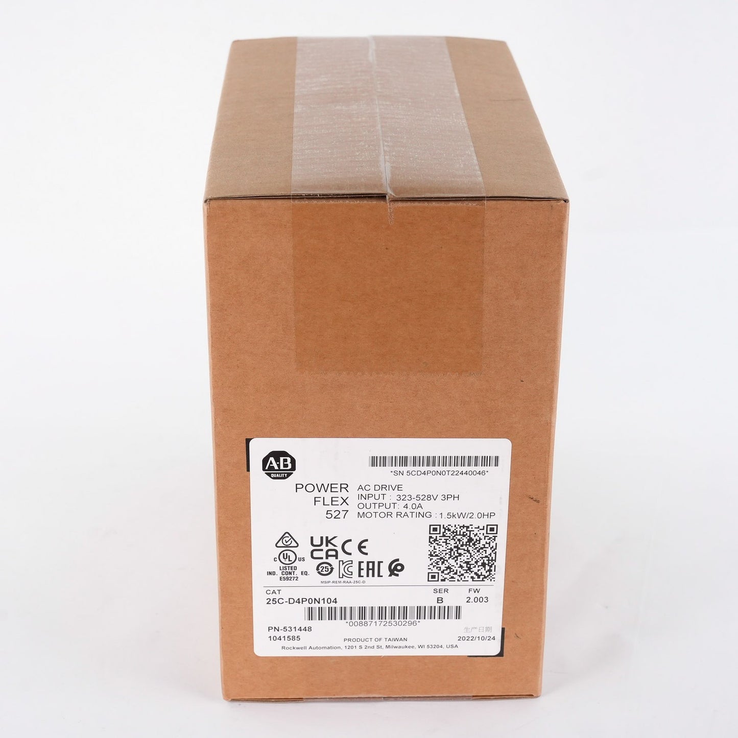 Allen Bradley 25C-D4P0N104 PowerFlex 527 AC Drive 480V 3PH 2HP 1.5kW 4A