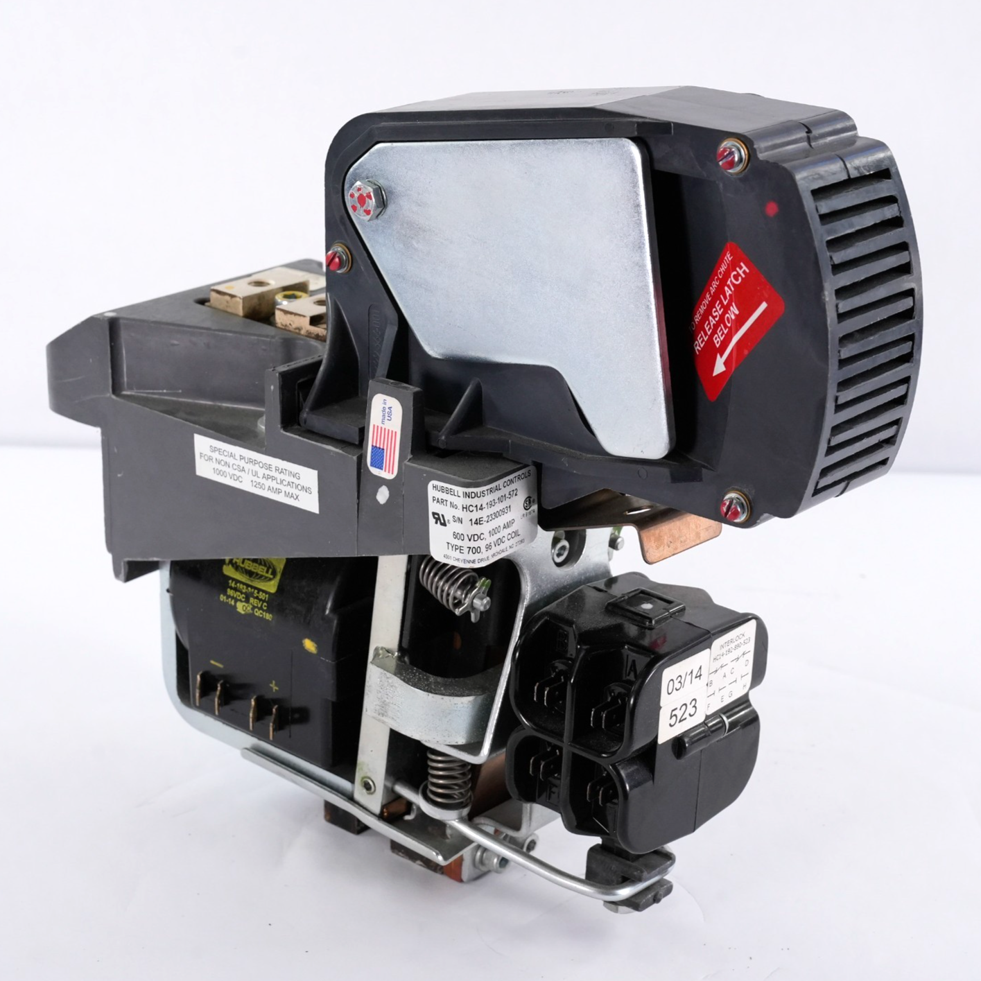 Hubbell HC14-193-101-572 DC Contactor 96V-DC 600V-DC 1000A / HC14193101572