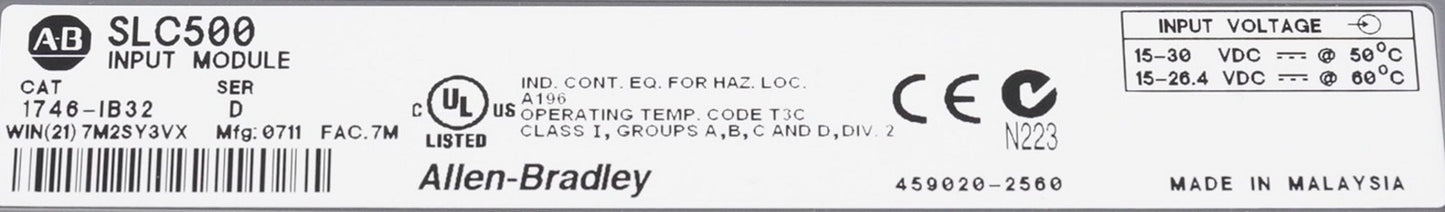 Allen Bradley 1746-IB32 /D SLC 500 Digital Input Module 1746IB32