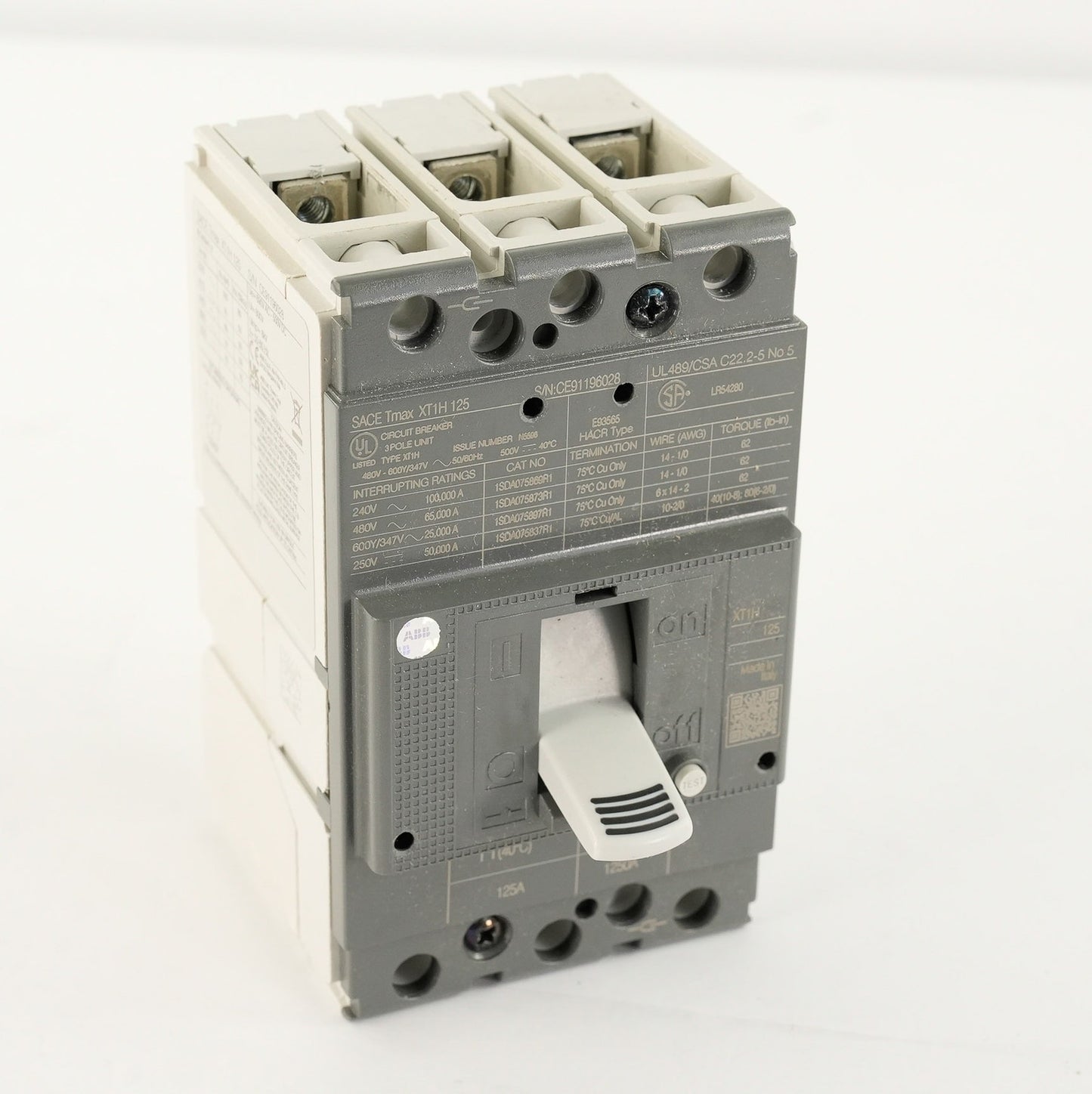 ABB SACE Tmax XT1H 125 3-Pole Circuit Breaker XT1H125