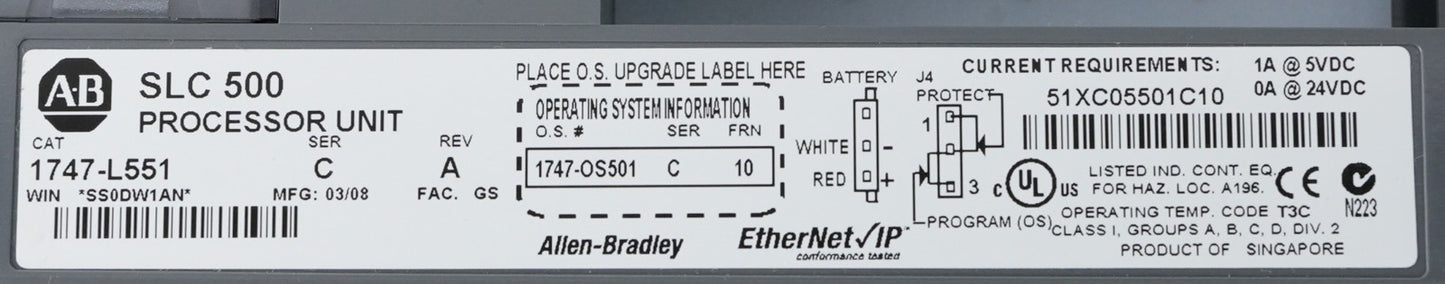 Allen Bradley 1747-L551 /C Rev A SLC 500 Processor Unit OS501/C Refurbished