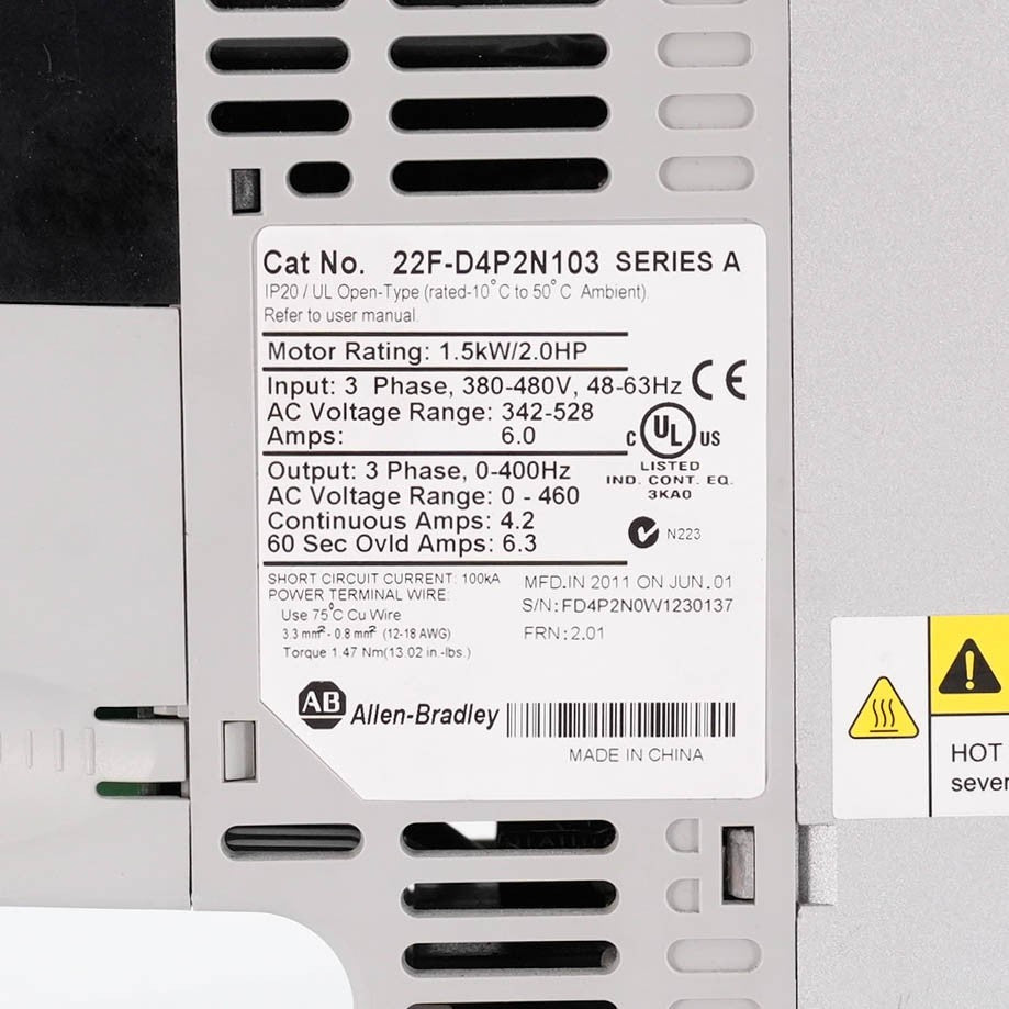 Allen Bradley 22F-D4PN103 PowerFlex 4M AC Drive 480V 3PH 1.5kW 2HP