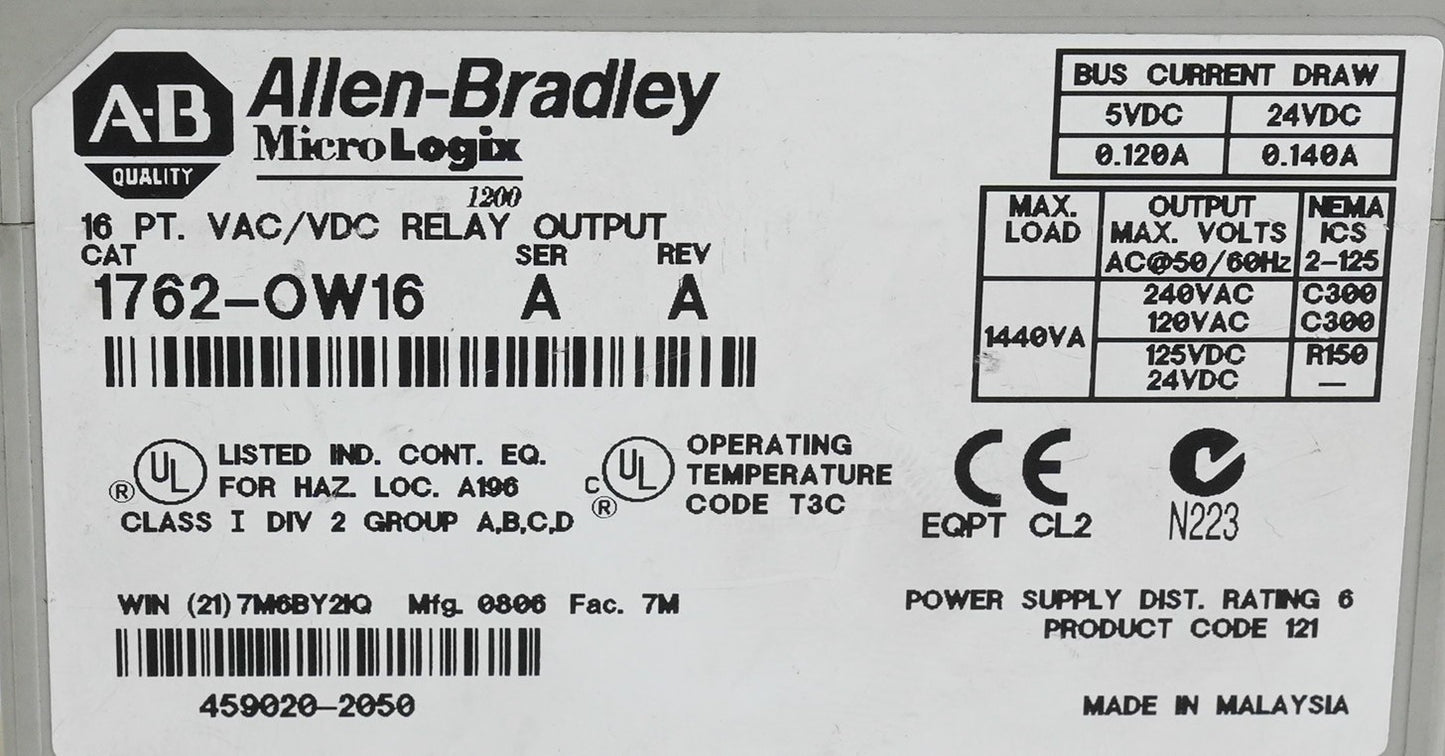 Allen Bradley 1762-OW16 /A Rev A MicroLogix 16 Point Relay Output Module