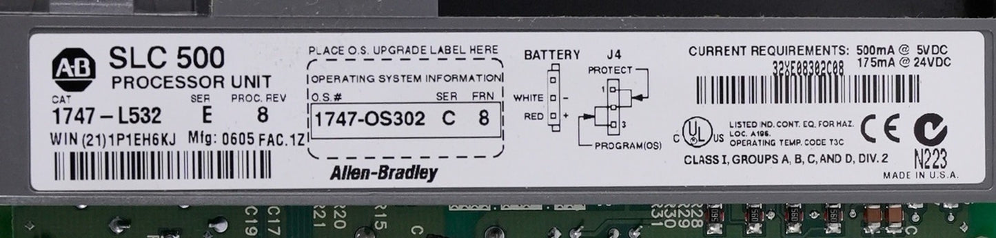 Allen Bradley 1747-L532 /E SLC 500 5/03 CPU Processor Controller + Key 1747L532