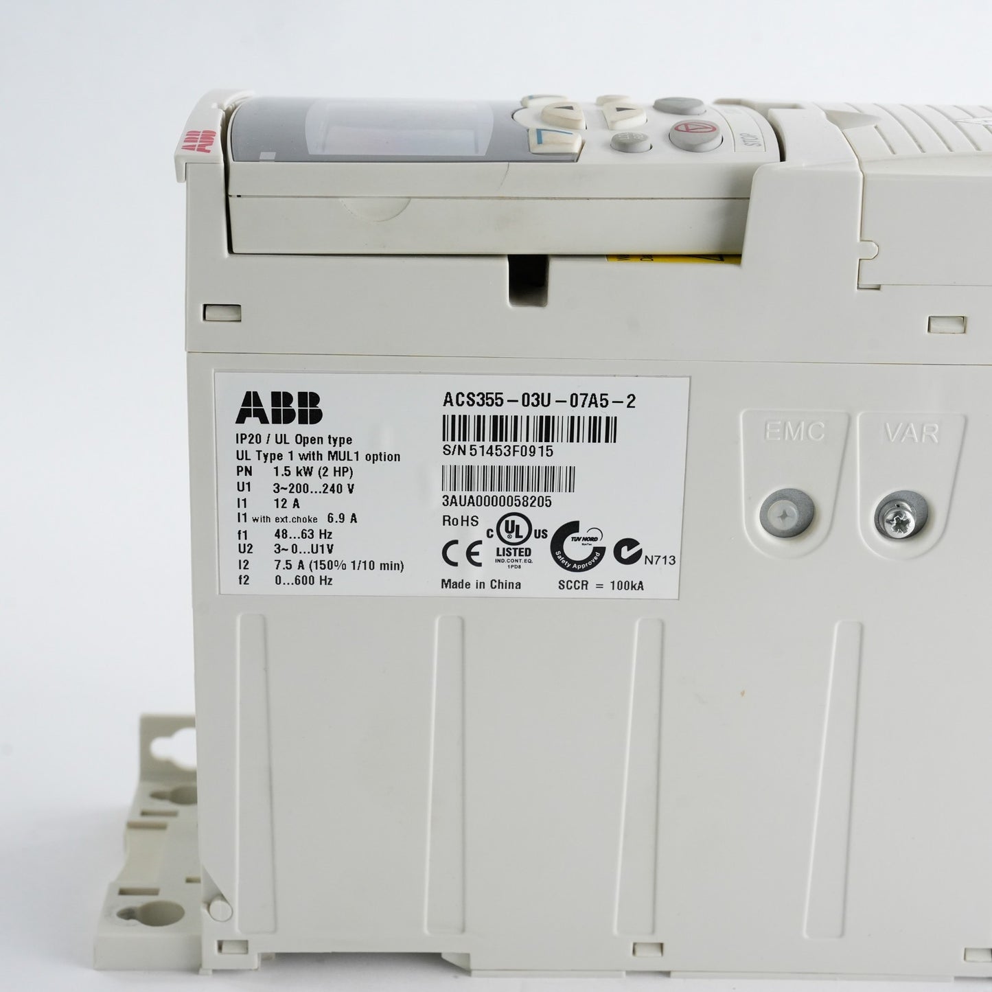ABB ACS355-03U-07A5-2 ACS355 Series AC Drive 3-200-240V 2HP