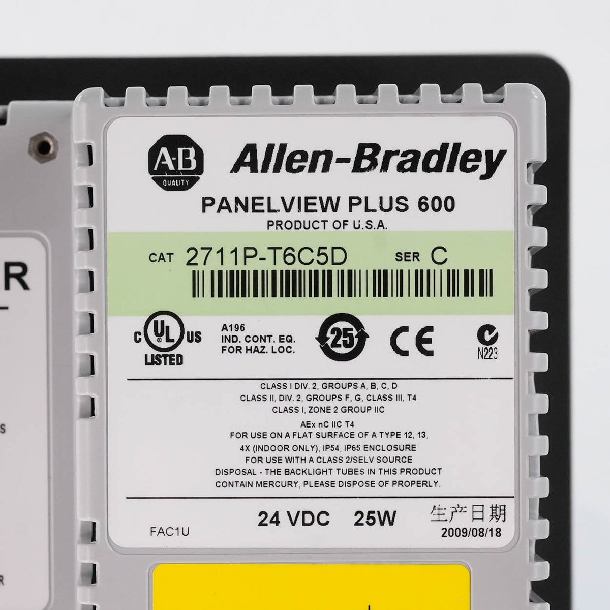 Allen Bradley 2711P-T6C5D /C PanelView Plus 600 Color Touch 24VDC 2711PT6C5D HMI