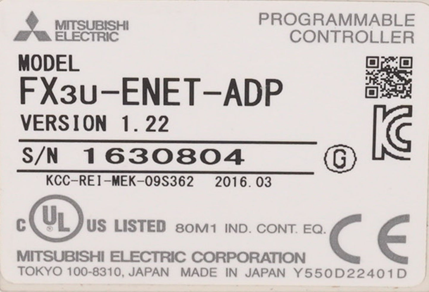 Mitsubishi FX3U-ENET-ADP Version 1.22 Programmable Controller FX3UENETADP