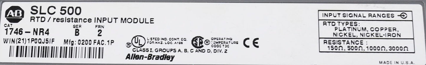 Allen Bradley 1746-NR4 /B SLC 500 RTD/Resistance Input Module 1746NR4