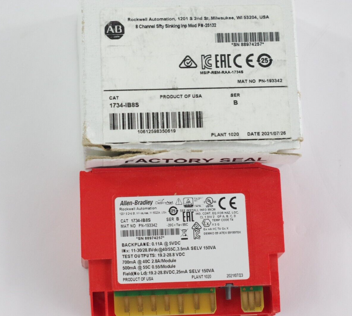 Allen Bradley 1734-IB8S Ser B Point Guard I/O 24VDC Input Module - Open Box