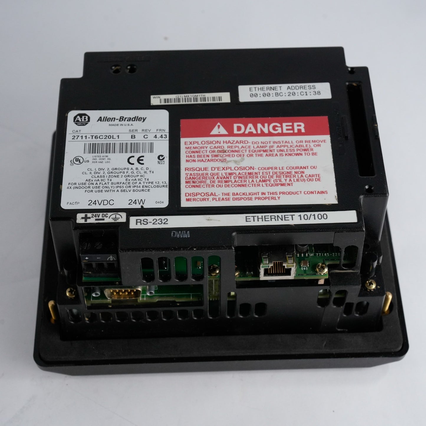 Allen Bradley 2711-T6C20L1 /B PanelView 600 ENet/Touch Terminal - Refurbished