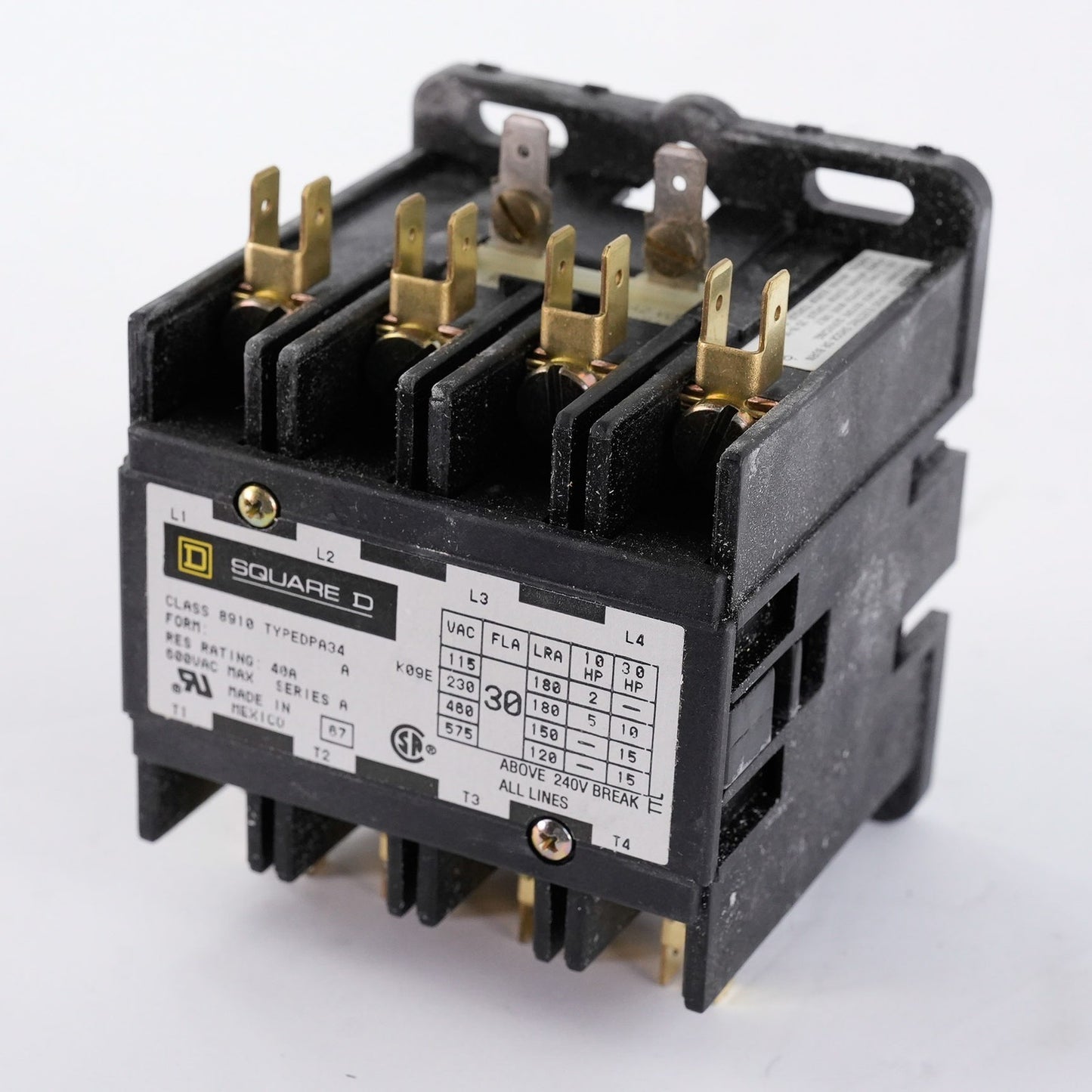 Square D 8910 DPA34V02 Definite Purpose Contactor Form A 40A 600VAC - Open Box