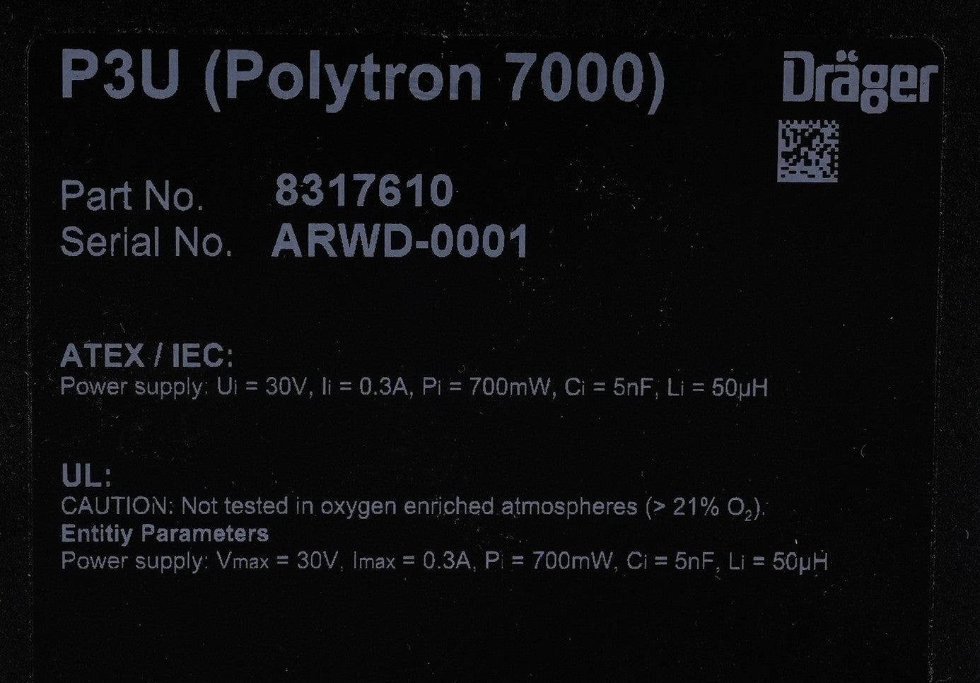 Drager P3U Polytron 7000 Gas & Oxygen Detector 8317610