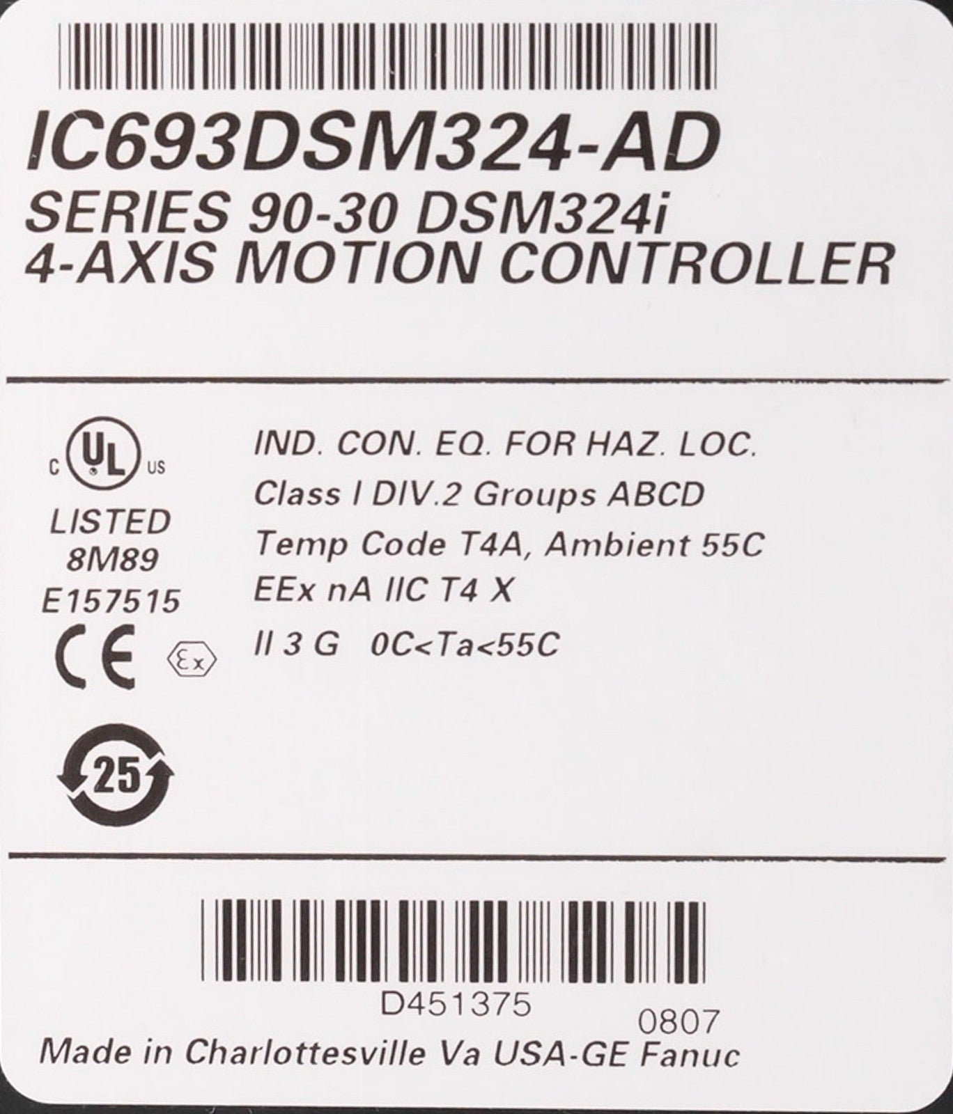 GE FANUC IC693DSM324-AD Series 90-30 DSM324i 4-Axis Motion Controller