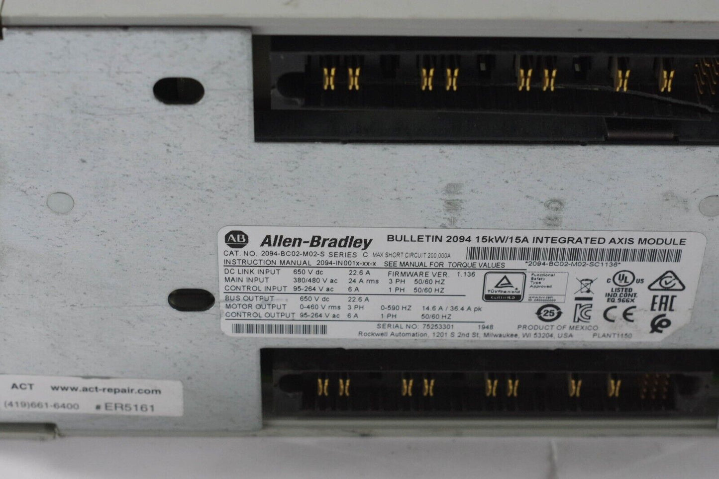 Allen Bradley 2094-BC02-M02-S/C Ser C Kinetix 6000 Axis Module - For Parts