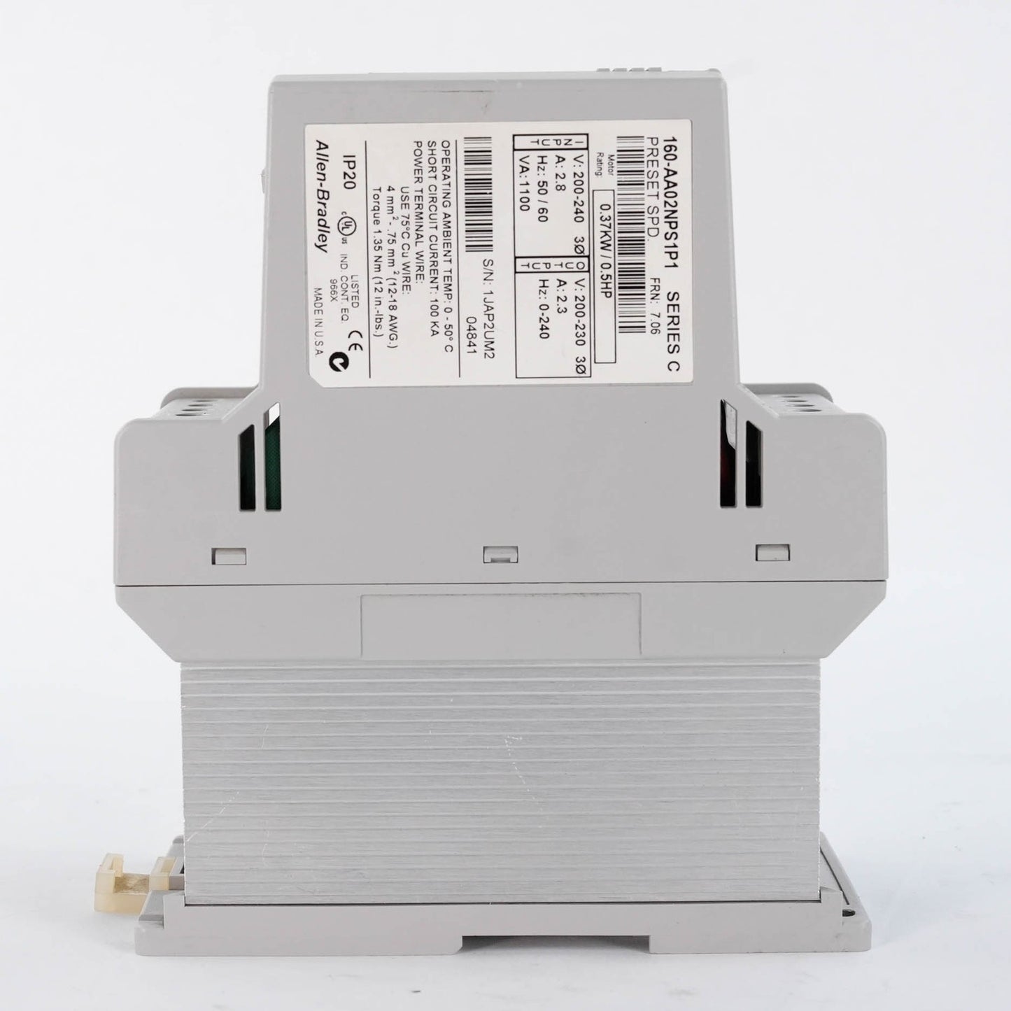 Allen Bradley 160-AA02NPS1P1 Ser C Bulletin 160 AC Drive 200-240V 0.37kW 0.5HP
