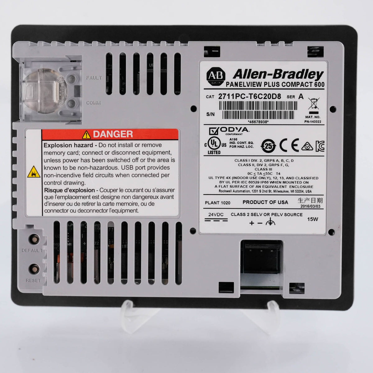 Allen Bradley 2711PC-T6C20D8 Ser A PanelView Plus 6 Compact 600 Touch 24VDC HMI
