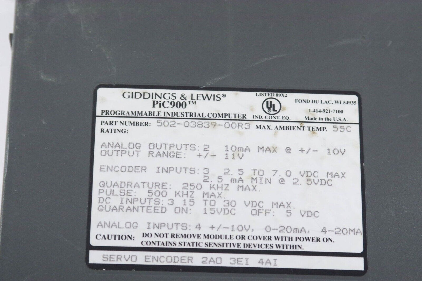 Giddings and Lewis PiC 900 502-03839-00R3 / 5020383900R3 Servo Encoder Module