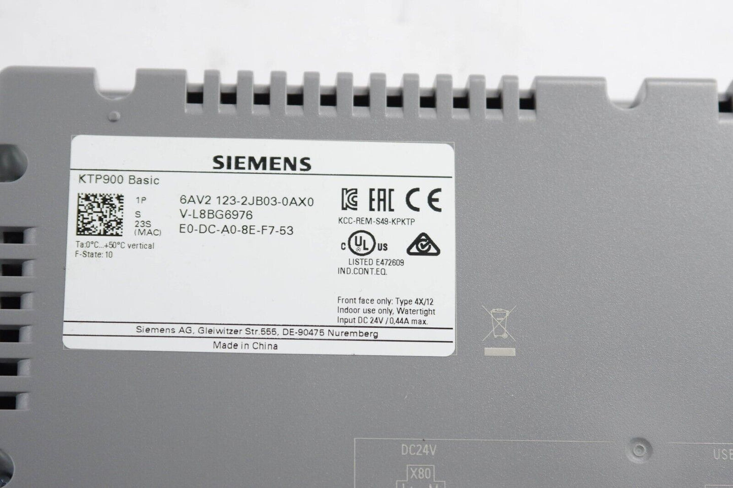 SIEMENS 6AV2 123-2JB03-0AX0 / 6AV21232JB030AX0 HMI Touch Panel KTP900 Basic