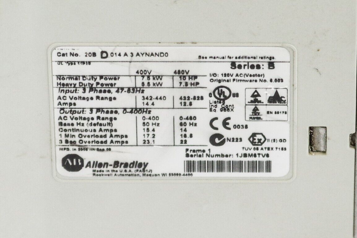 Allen Bradley 20B D014 A 3 AYNAND0 / 20BD014A3AYNAND0 Drive -For Parts or Repair