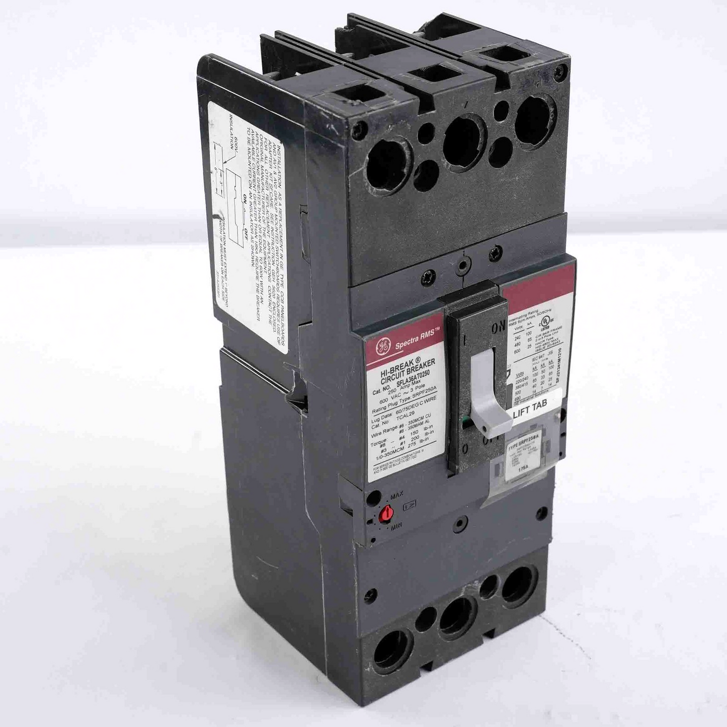 GE SFLA36AT0250 Spectra RMS Circuit Breaker 3 Pole 250 Amp Max 600 VAC
