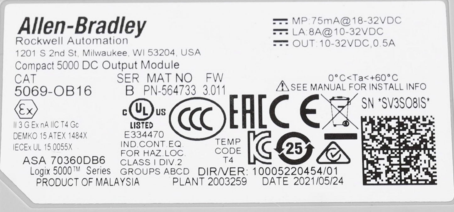 Allen Bradley 5069-OB16 /B Compact 5000 16-Pt DC Output Module 5069OB16