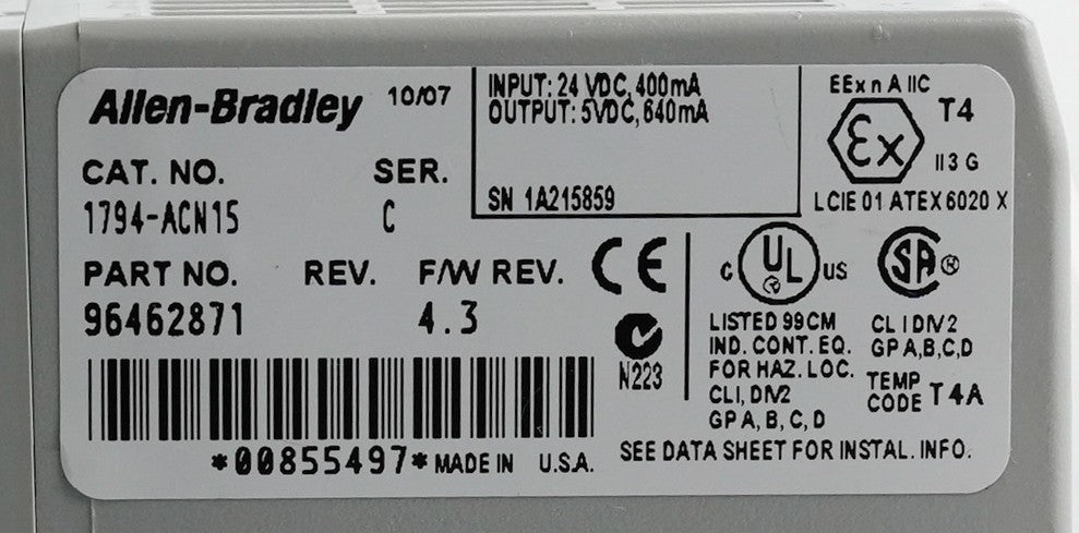 Allen Bradley 1794-ACN15 /C Flex Controlnet Adapter USIP 1794ACN15