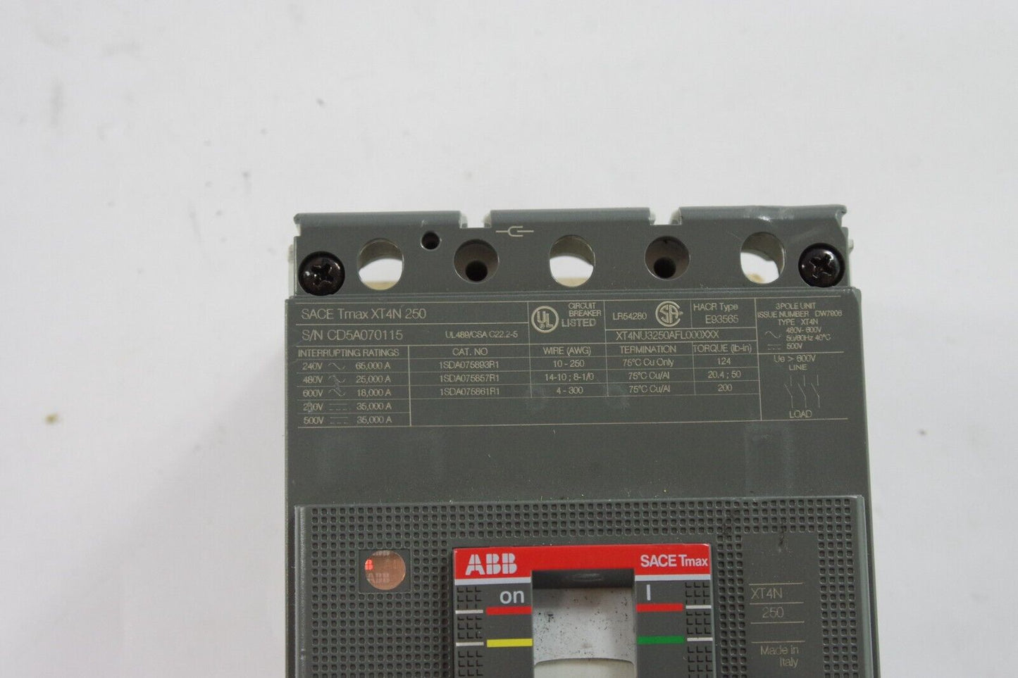 ABB Sace Tmax XT4N 250 Main Breaker 250A 2500A XT4NU3250AFL000XXX 3Ph 600V