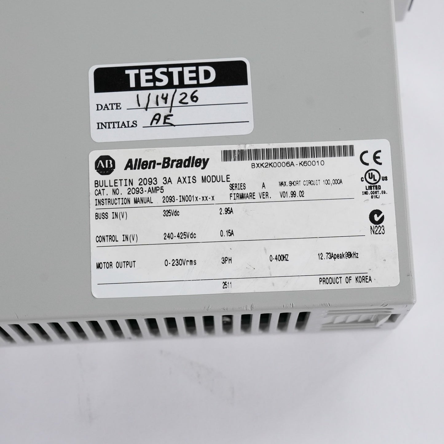Allen Bradley 2093-AMP5 /A Kinetix 2000 3A Axis Module 2093AMP5
