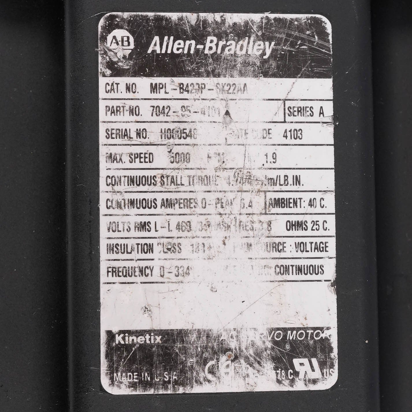 Allen Bradley MPL-B420P-SK22AA Servo Motor 460V 5000RPM 1.6kW