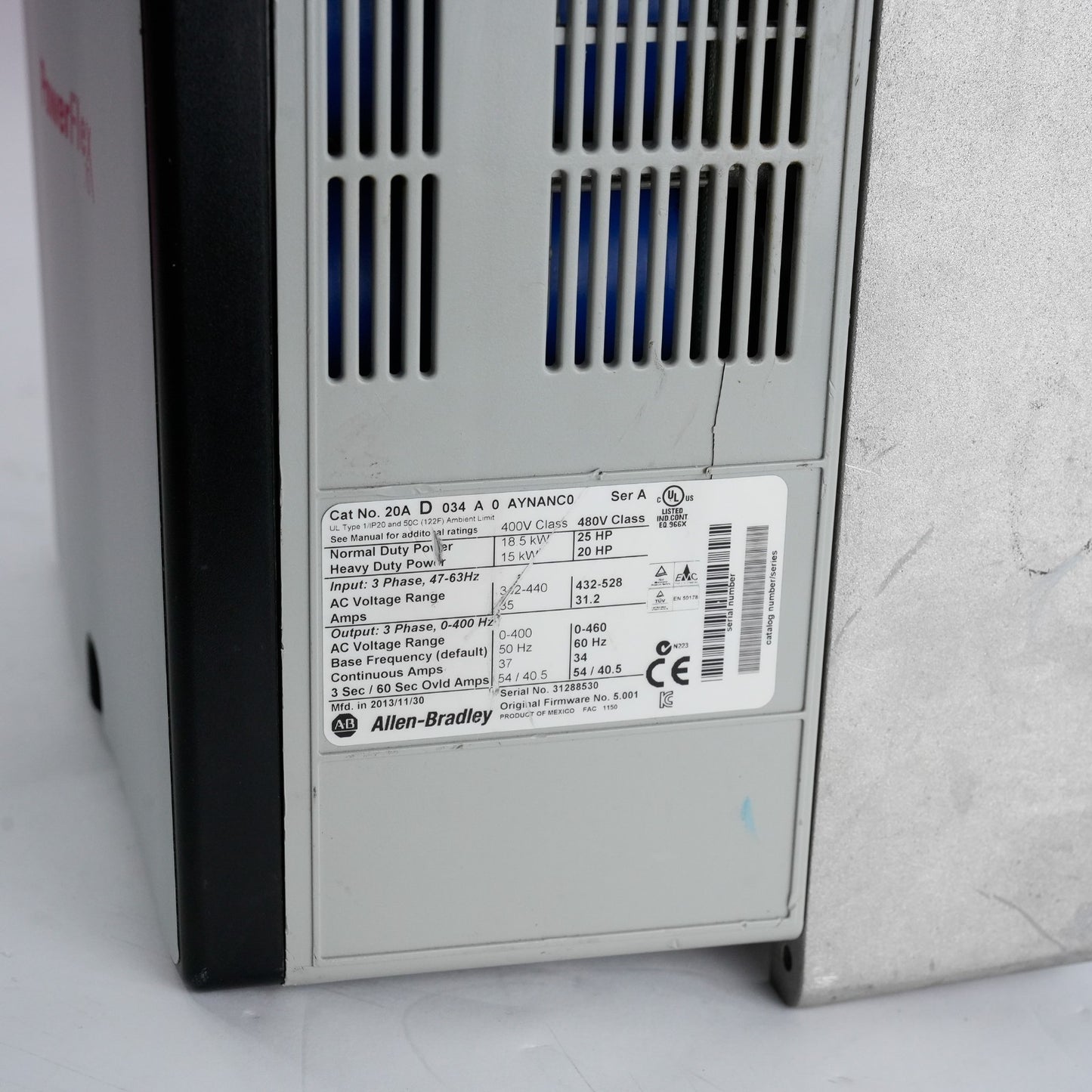 Allen Bradley 20AD034A0AYNANC0 /A Powerflex 70 AC Drive 480VAC 3Ph - Refurbished