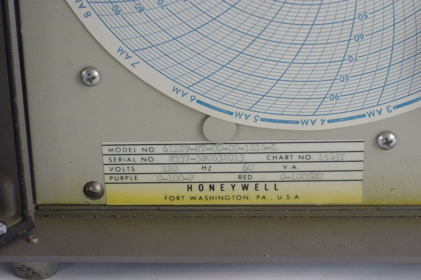 Honeywell Hygrothermograph 612X9-HT-00-00-1E16-L CHART RECORDER