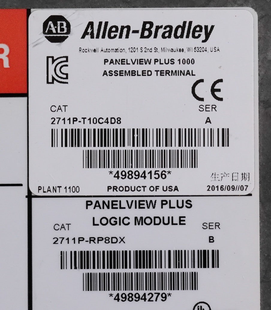 Allen Bradley 2711P-T10C4D8 PanelView Plus 1000 2711p-RP8DX B + 2711P-RDT10CX /C
