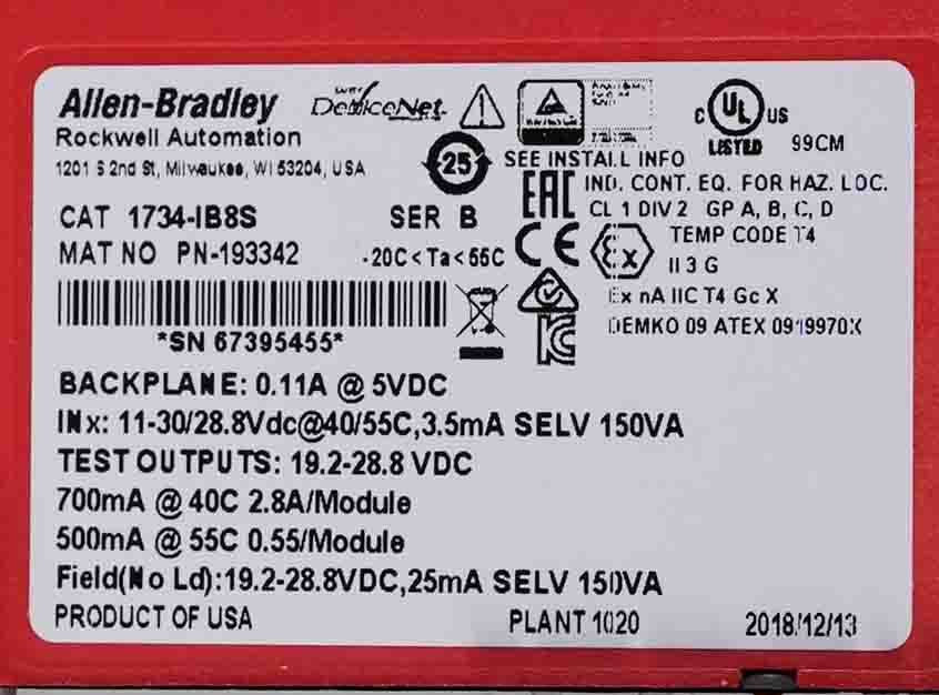 Allen Bradley 1734-IB8S /B Point I/O 8-Channel Safety Input Module 1734IB8S