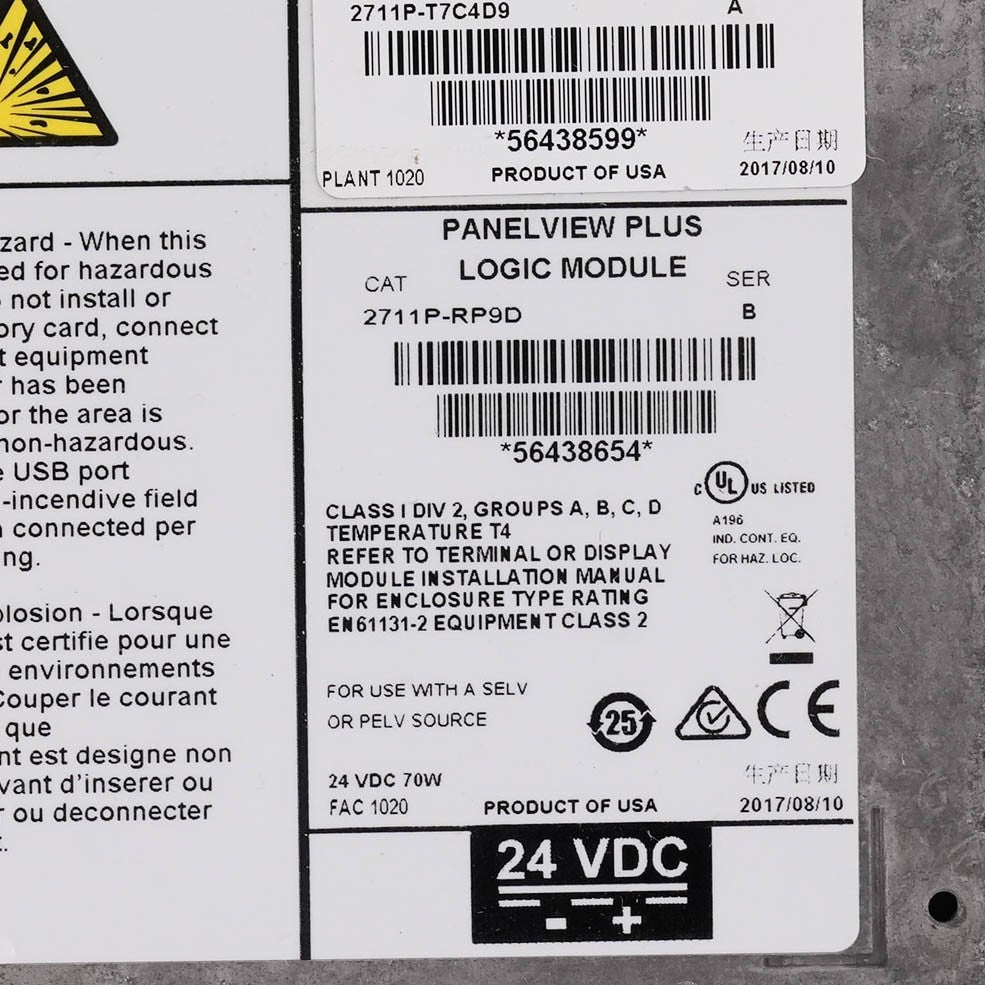 Allen Bradley 2711P-RP9D Ser B PanelView Plus 6 Logic Module 24VDC