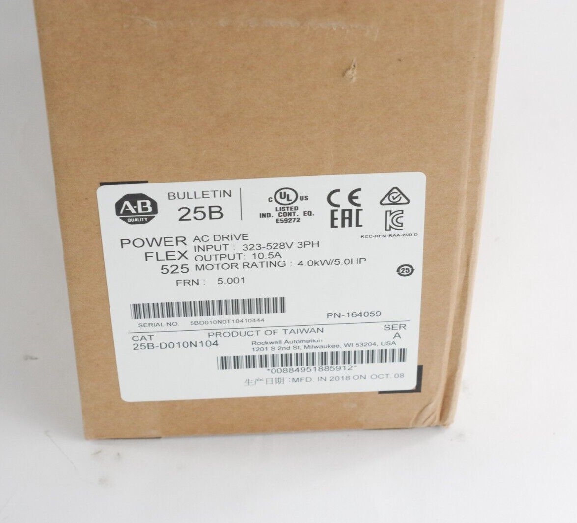 Allen Bradley 25B-D010N104 SER A Powerflex 525 AC Drive 4KW 5HP Sealed Surplus