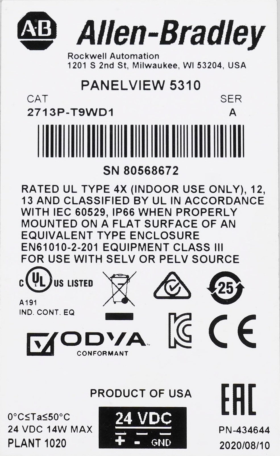 Allen Bradley 2713P-T9WD1 /A PanelView 5310 HMI Display 2713PT9WD1