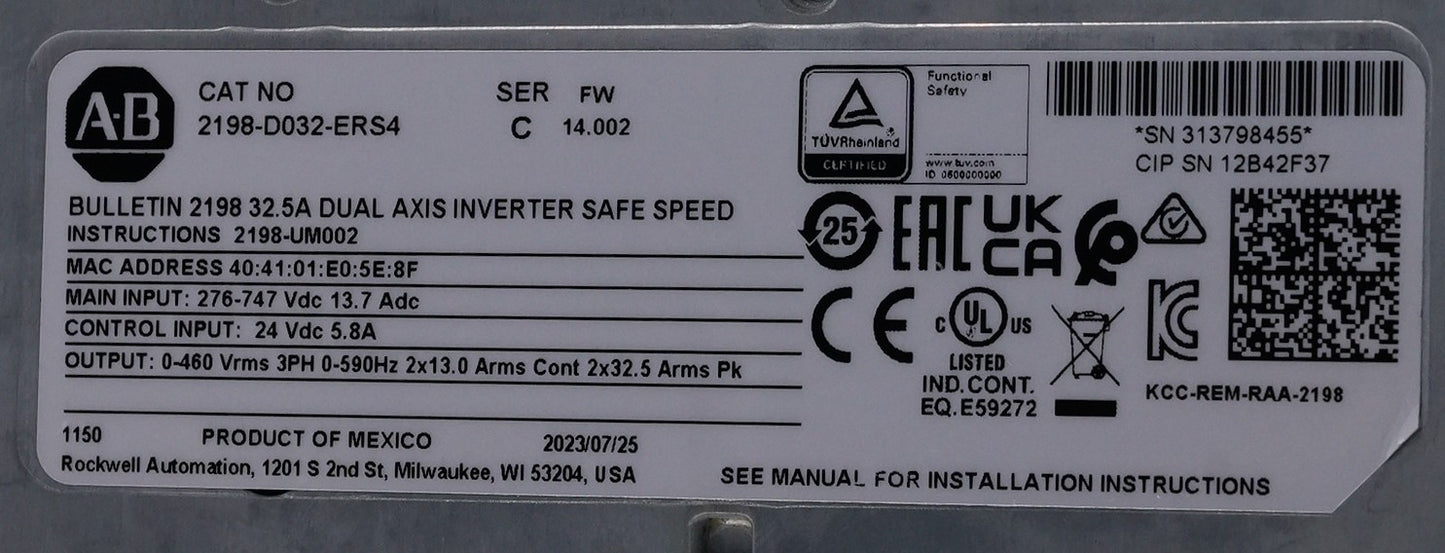 Allen Bradley 2198-D032-ERS4 C Kinetix 5700 Dual Axis Servo Drive - Open Box