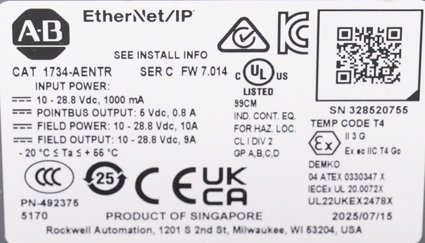 Allen Bradley 1734-AENTR /C Point I/O Ethernet Adapter 1734AENTR - Open Box
