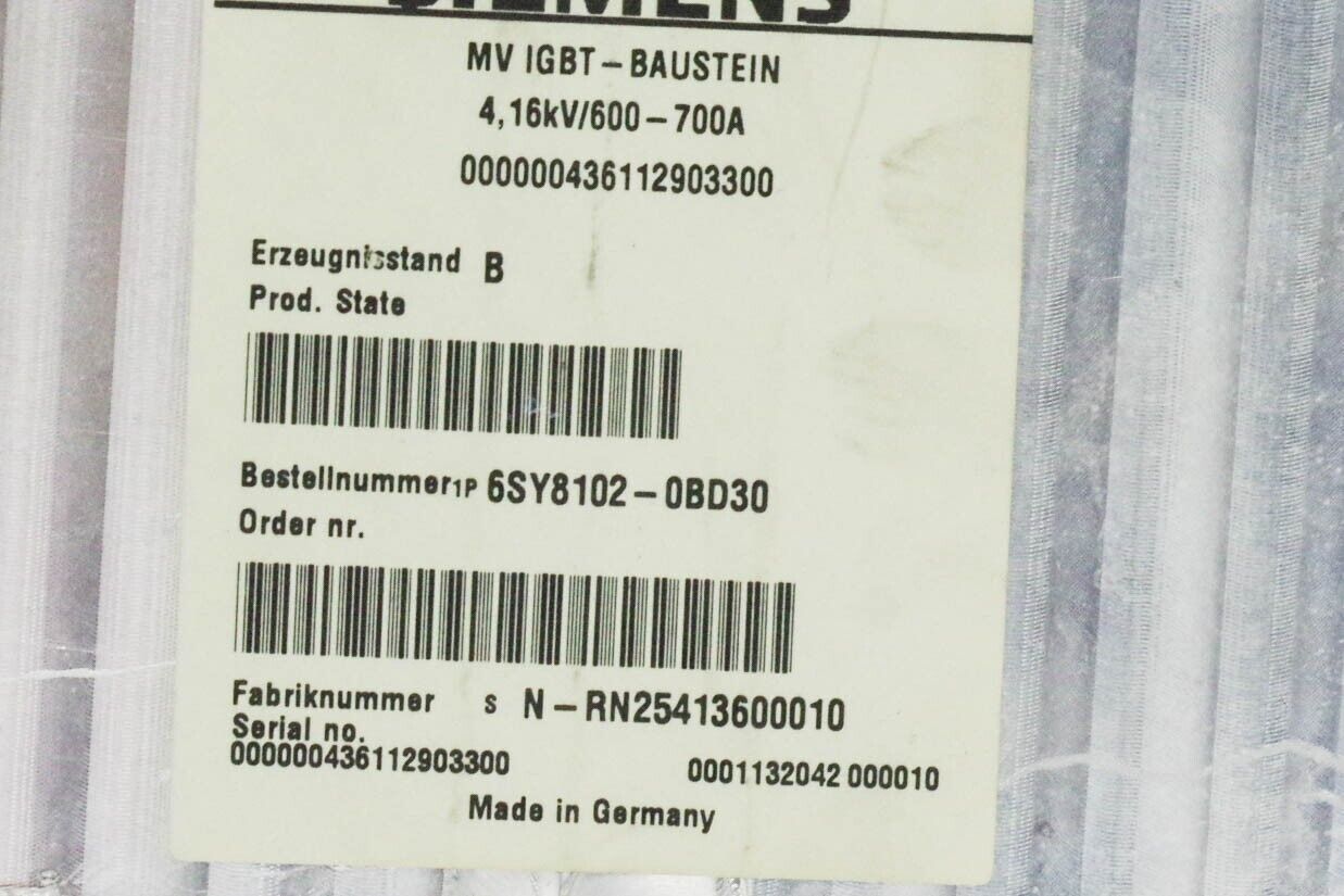 6SY8102-0BD30 Siemens MV IGBT-Baustein IGBT SIMOVERT Module 6SY81020BD30