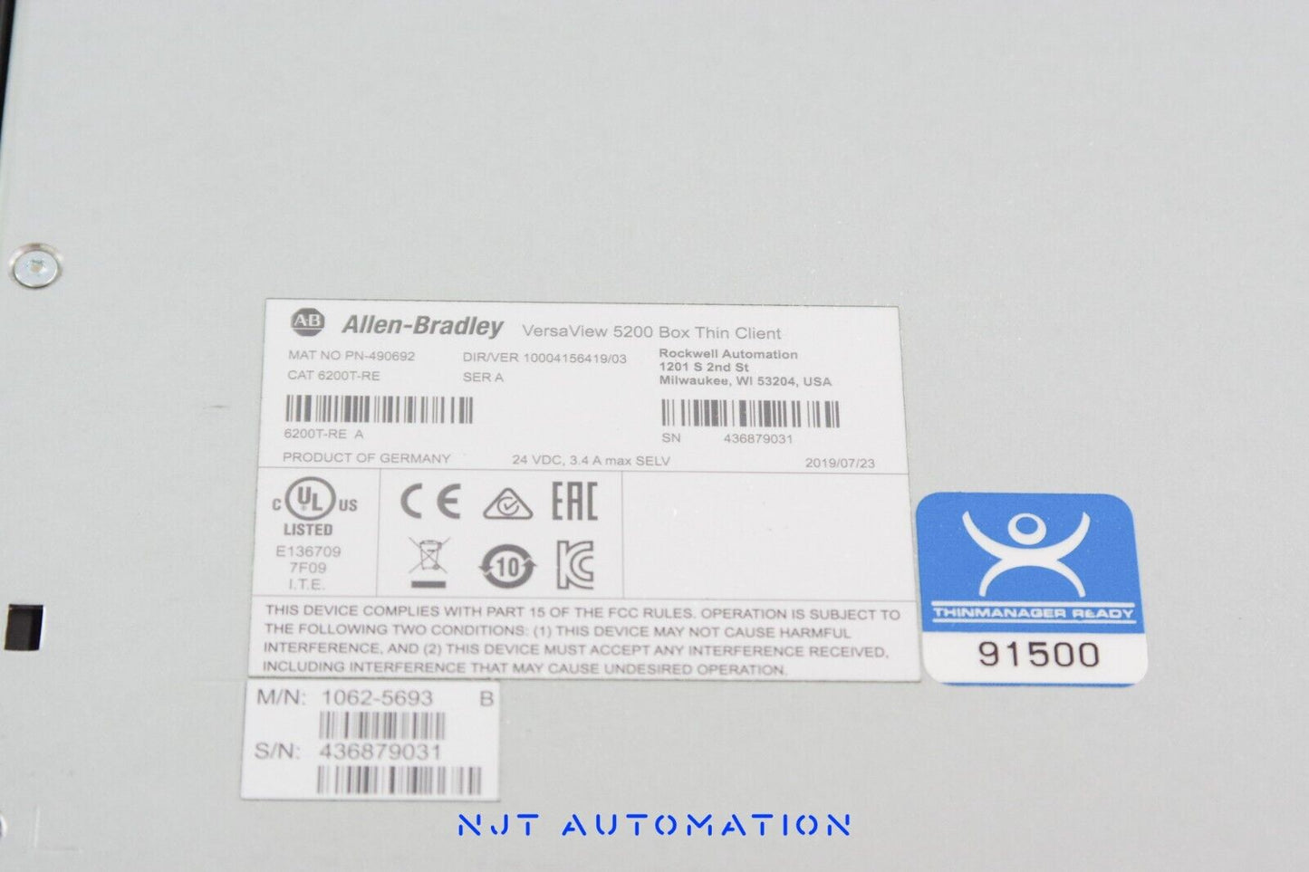 Allen-Bradley 6200T-RE Ser A Versa View 5200 Box Thin Client Set A - Open Box