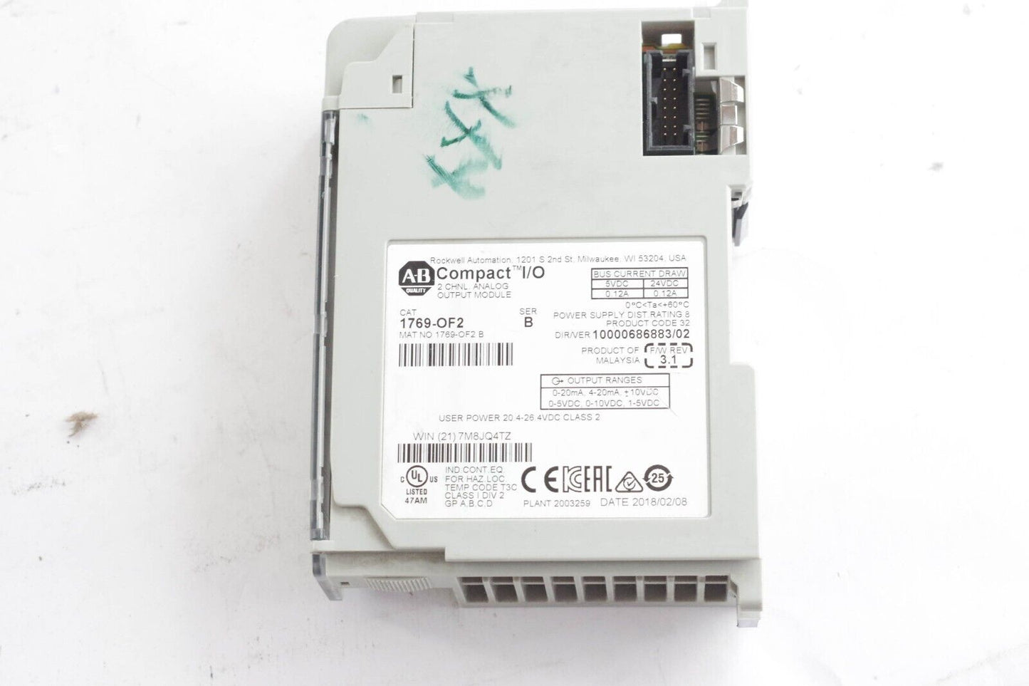 ALLEN BRADLEY 1769-OF2 SER B COMPACTLOGIX I/O OUTPUT MODULE - For Parts