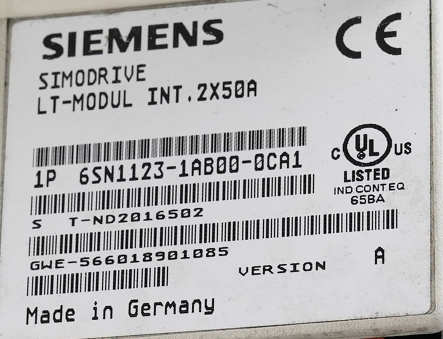 Siemens 6SN1123-1AB00-0CA1 Simodrive 611 Power Module 6SN11231AB000CA1