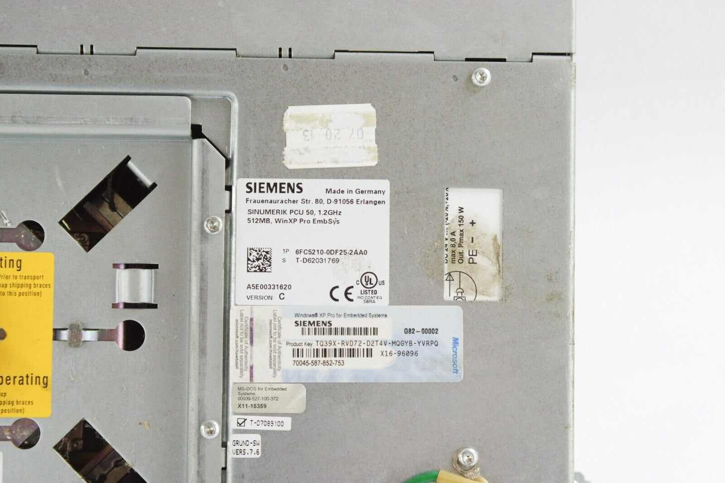 SIEMENS 6FC5210-0DF25-2AA0 SINUMERIK PCU 50, 1.2GHz + 6FC5247-0AF08-2AA0 HD