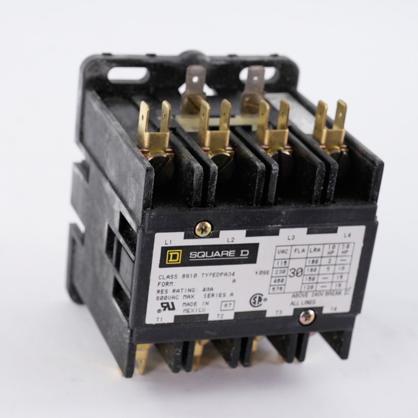 Square D 8910 DPA34V02 Definite Purpose Contactor Form A 40A 600VAC - Open Box