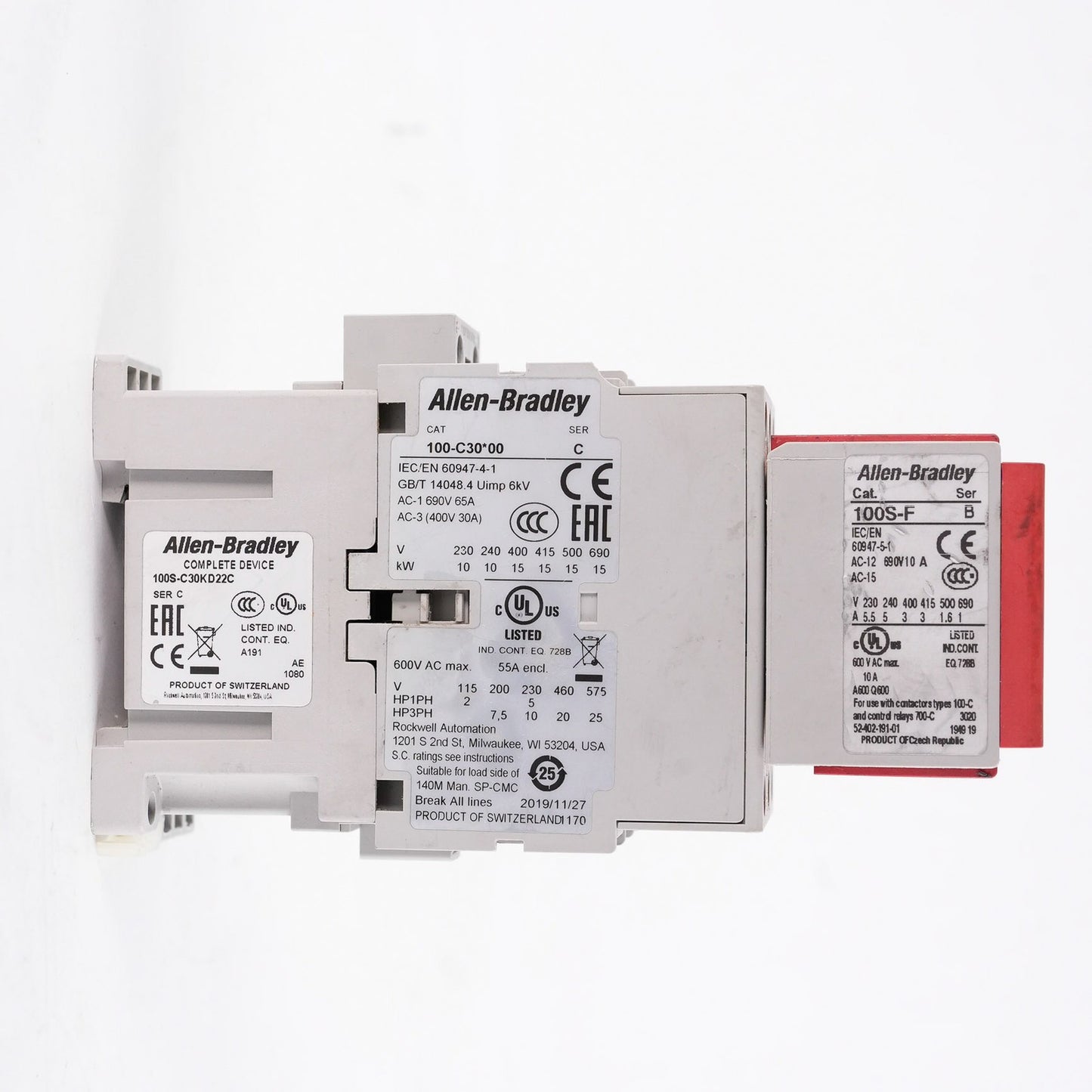 Allen Bradley 100S-C30KD22C /C Safety Contactor + 100-C30*00/C & 100S-F/B
