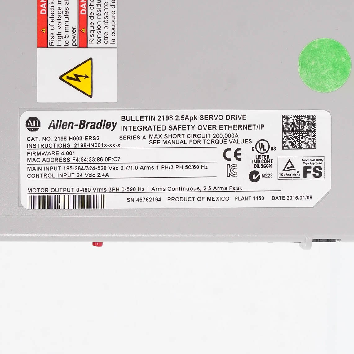 Allen Bradley 2198-H003-ERS2 Ser A Kinetix 5500 Servo Drive 1.0kW - Without Box