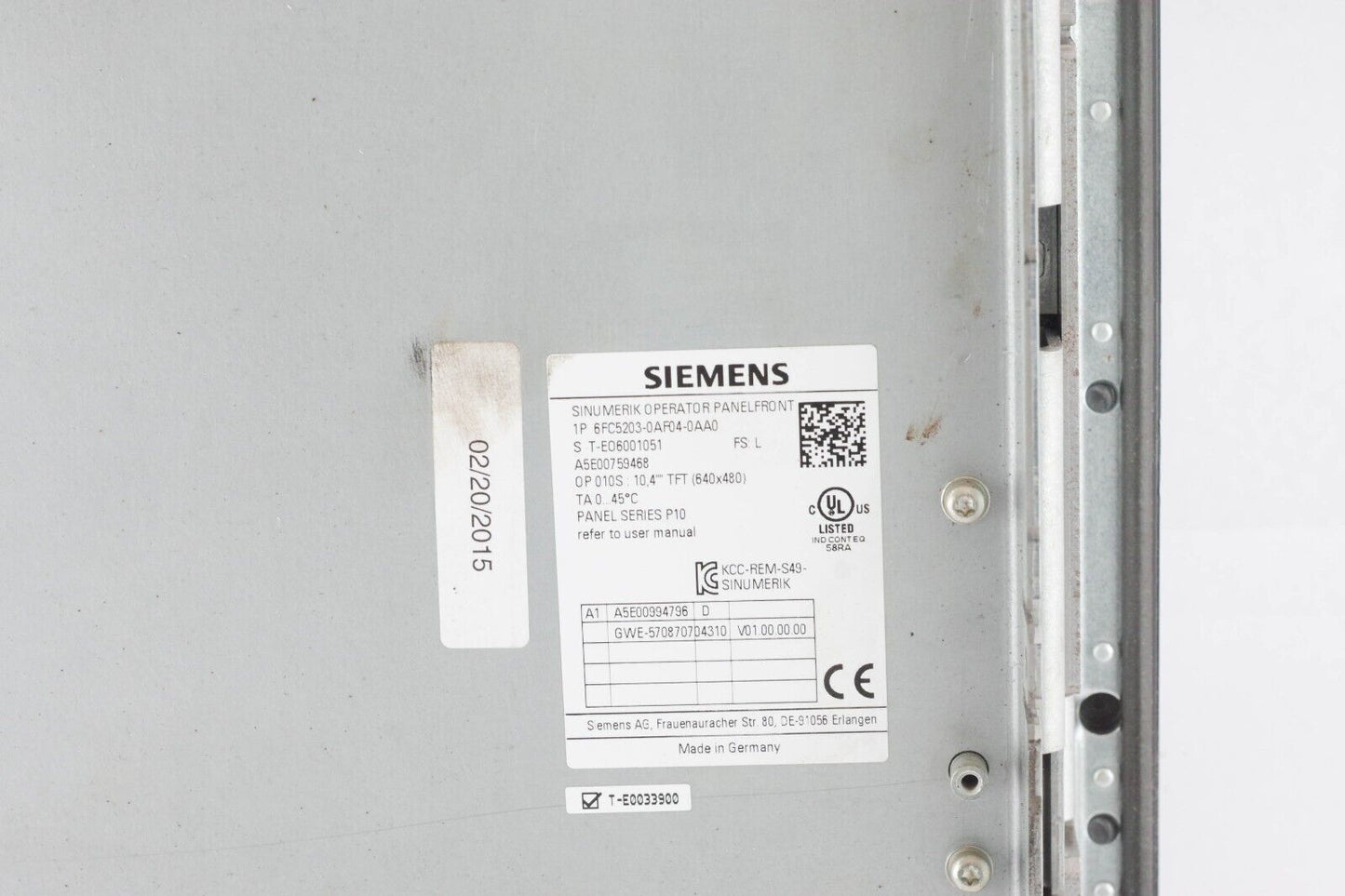 Siemens 6FC5203-0AF04-0AA0 SINUMERIK Operator Panel Series P10