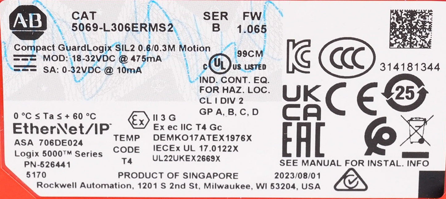 Allen Bradley 5069-L306ERMS2 /B CompactLogix 5380 Safety Controller Series B